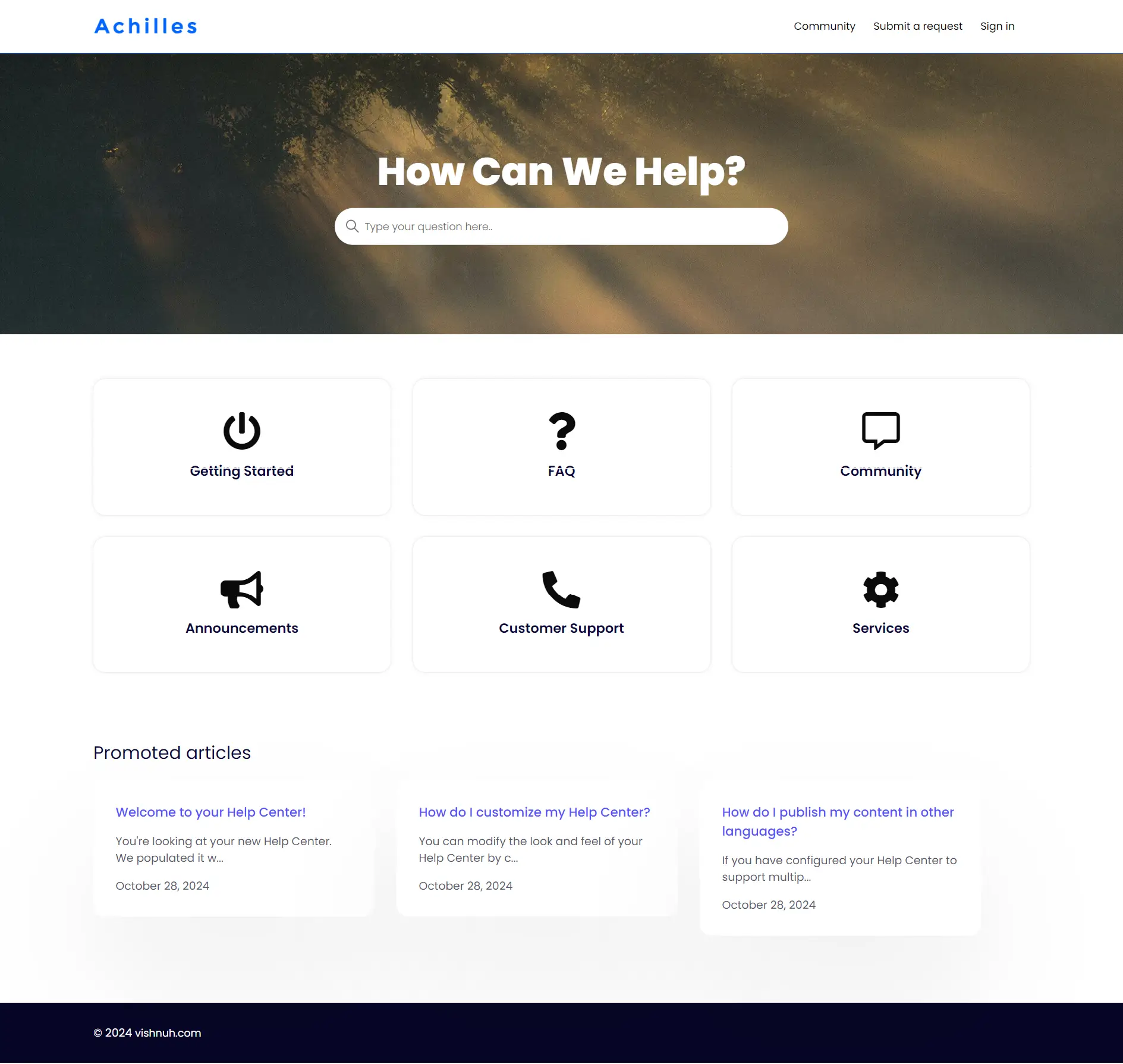 Achilles Zendesk Theme Homepage